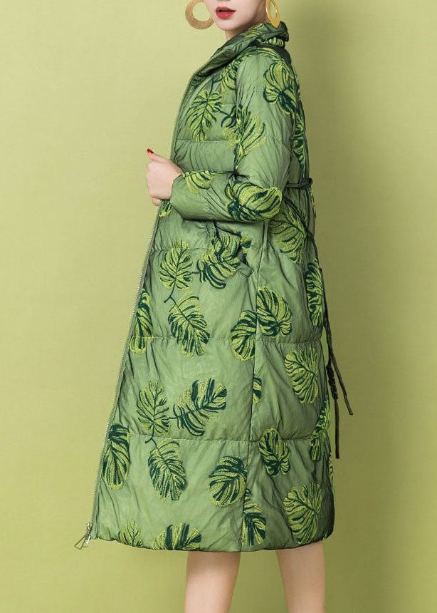 Green Cinched Oriental Fine Cotton Filled Parka Winter