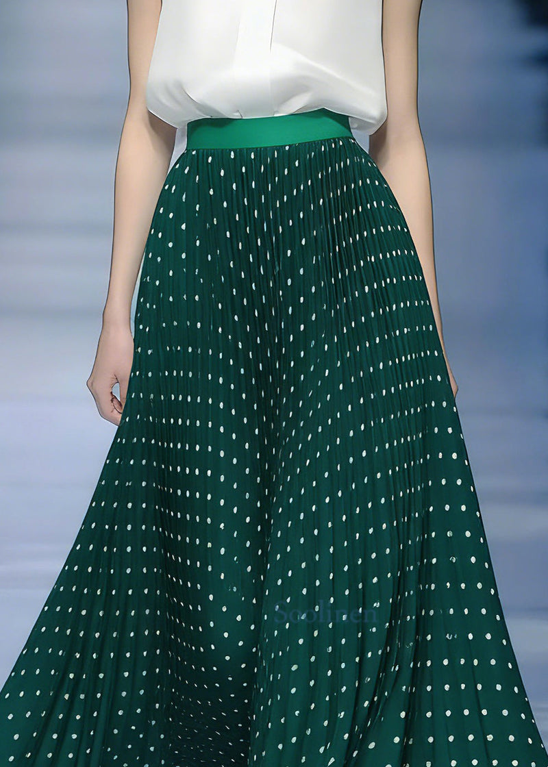 Green Elastic Waist Dot a Line Skirt Spring