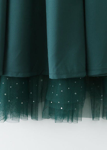 Green Elastic Waist Sequins Ruffled Tulle Skirts Spring