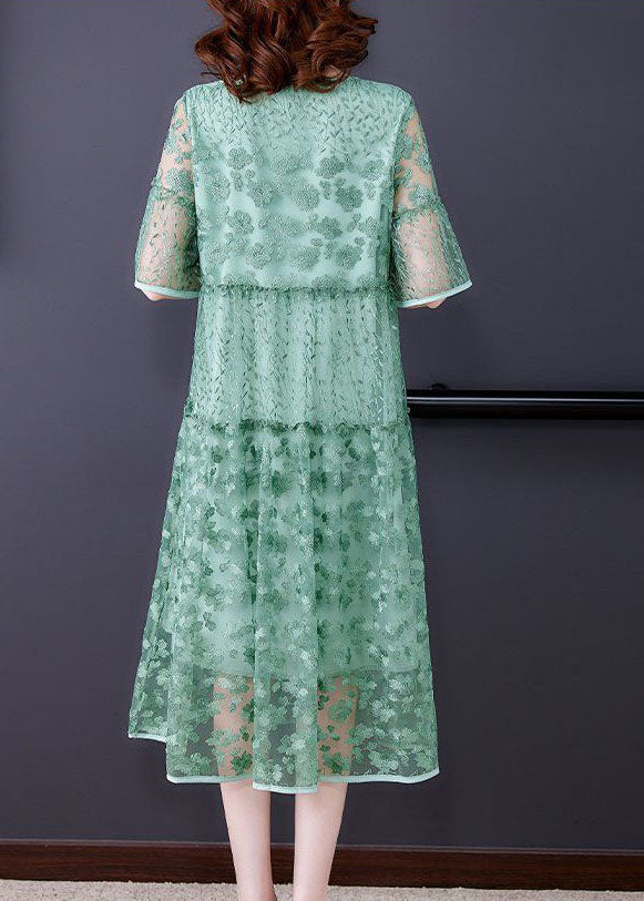 Green Embroideried Patchwork Tulle Holiday Dress Summer