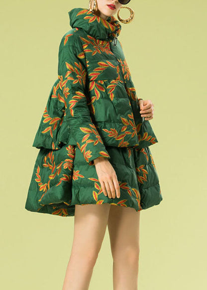 Green Embroideried Warm Duck Down Winter Coats