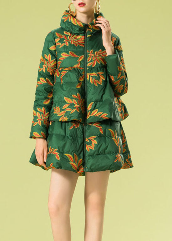 Green Embroideried Warm Duck Down Winter Coats
