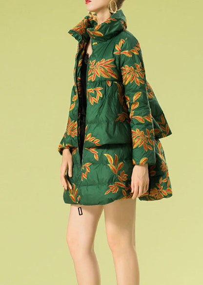 Green Embroideried Warm Duck Down Winter Coats