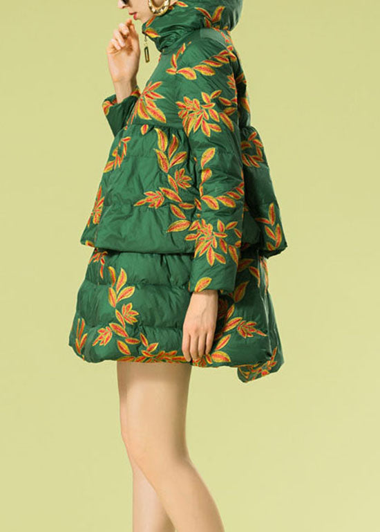 Green Embroideried Warm Duck Down Winter Coats