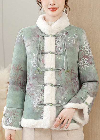 Green Fur Collar Patchwork Warm Fleece Parkas Winter