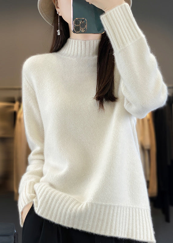 Green Half Hign Neck Thick Woolen Knit Sweaters Winter