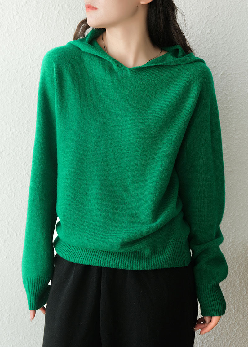 Green Hooded Thick Color Wool Sweaters Winter