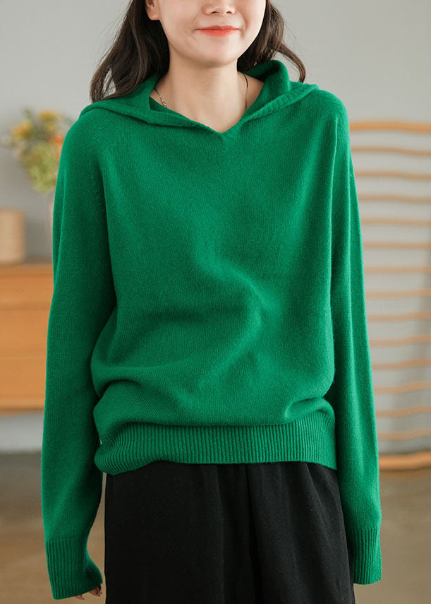 Green Hooded Thick Color Wool Sweaters Winter