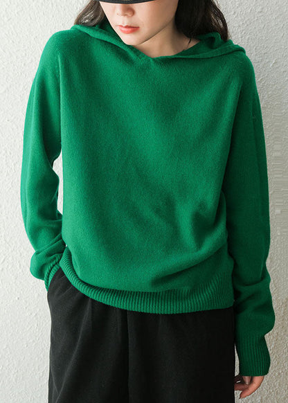 Green Hooded Thick Color Wool Sweaters Winter
