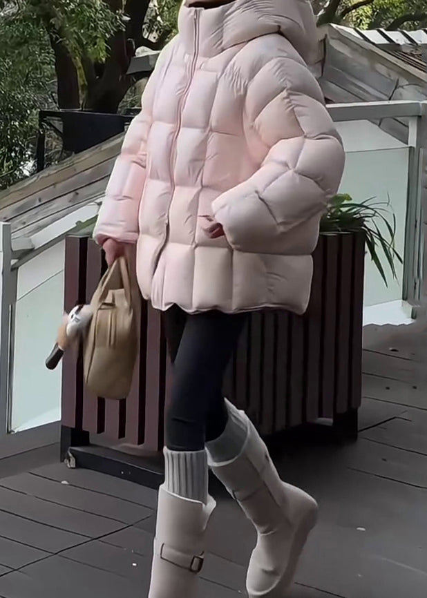 Green Hooded Zippered Drawstring Duck Down Down Coat Winter