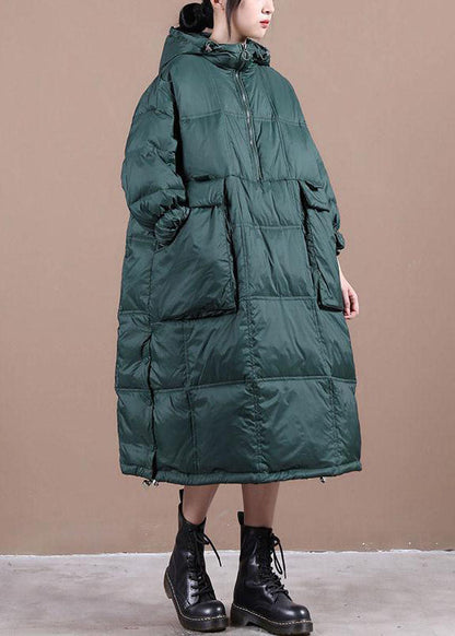 Green Hooded Drawstring Fine Cotton Filled Winter Coat