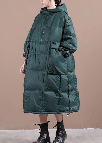 Green Hooded Drawstring Fine Cotton Filled Winter Coat