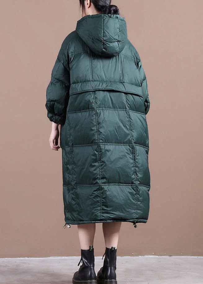 Green Hooded Drawstring Fine Cotton Filled Winter Coat