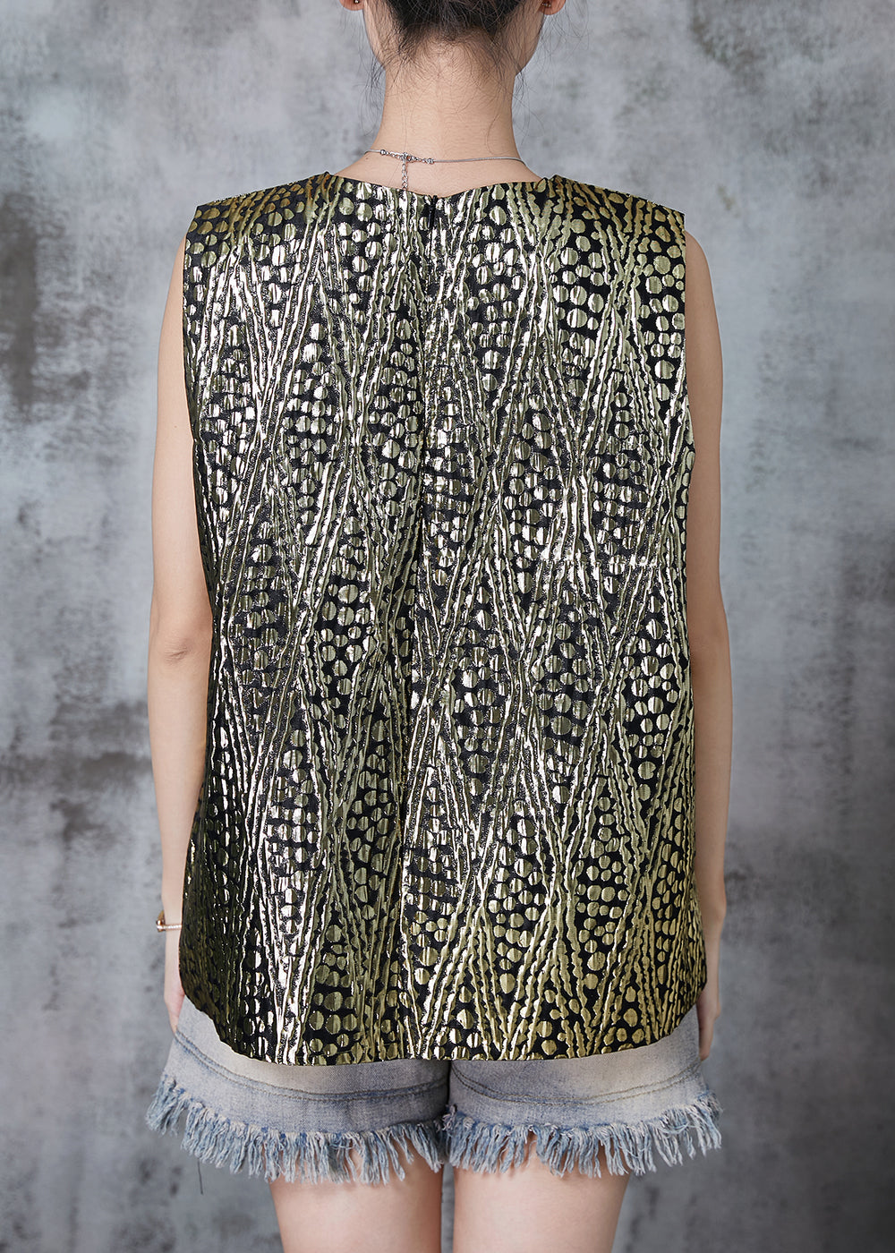 Green Jacquard Cotton Beach Vest Sleeveless