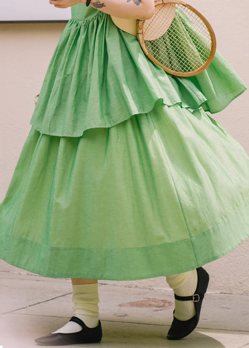 Green Lace Up Cotton Spaghetti Strap Skirt Summer