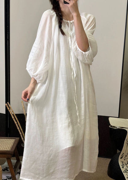 Green Lace Up Linen Long Dresses Fall
