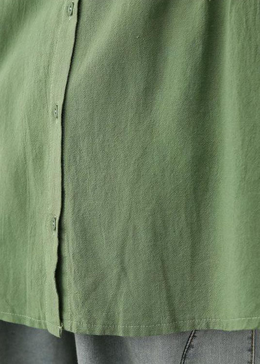 Green O-neck Patchwork Button Wrinkled Fall Half Sleeve Top