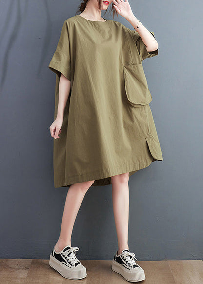 Green O-neck Patchwork Cotton Maxi Dresses Summer