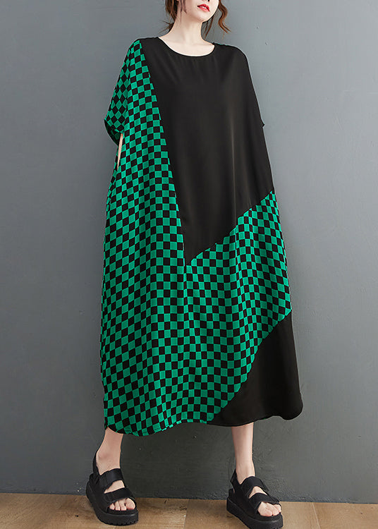 Green O-neck Patchwork Extra Large Hem Vacation Dresses Short Sleeve