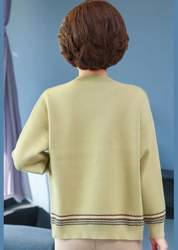Green O-neck Zip Up Woolen Jackets Long Sleeve