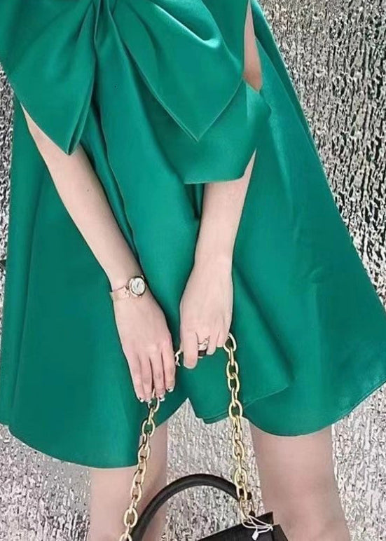 Green One Shoulder Bow Satin Party Dress Summer