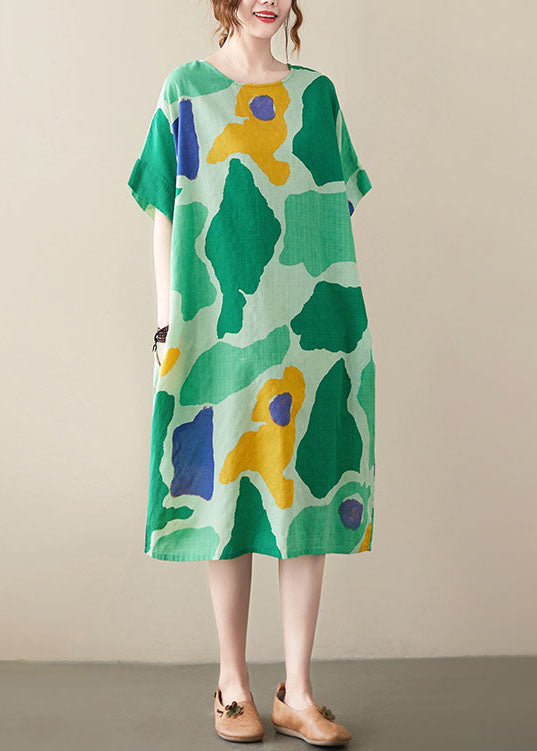 Green Oversized Print Cotton Vacation Dresses Summer