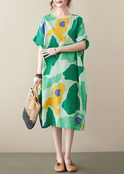 Green Oversized Print Cotton Vacation Dresses Summer