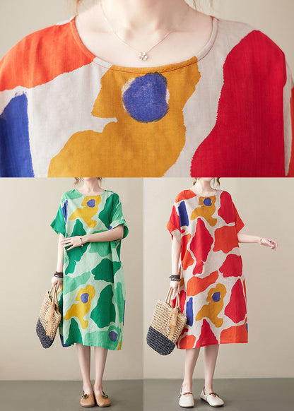 Green Oversized Print Cotton Vacation Dresses Summer