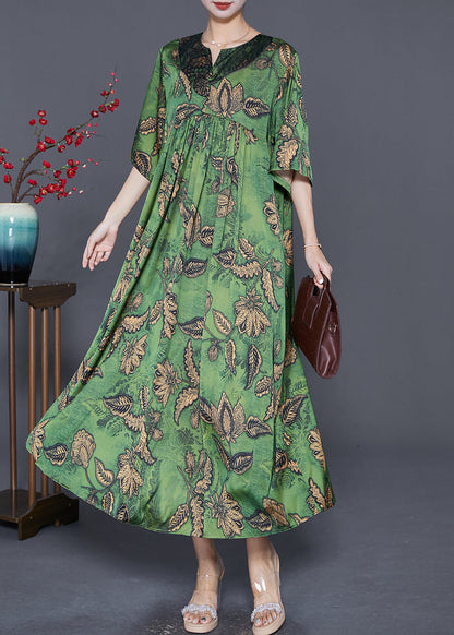Green Oversized Print Exra Large Hem Silk Ankle Dress Summer