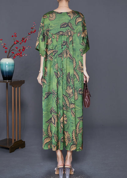 Green Oversized Print Exra Large Hem Silk Ankle Dress Summer