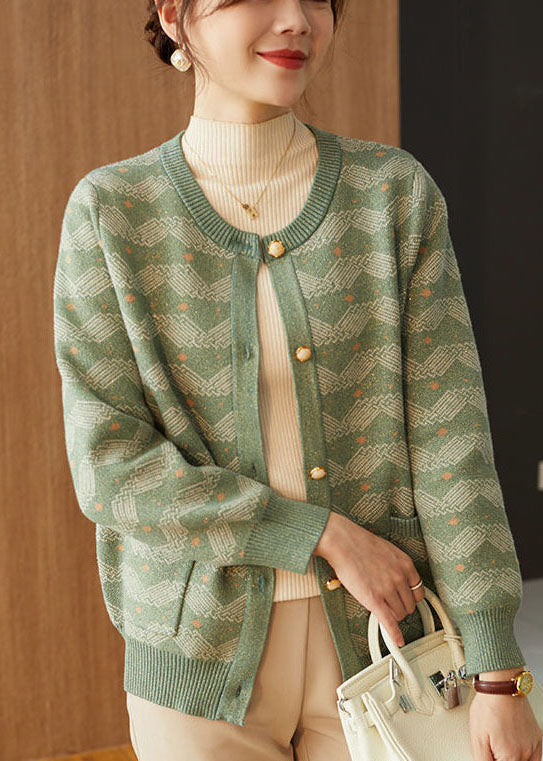 Green Oversized Print Woolen Coat Outwear Fall