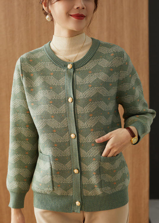 Green Oversized Print Woolen Coat Outwear Fall
