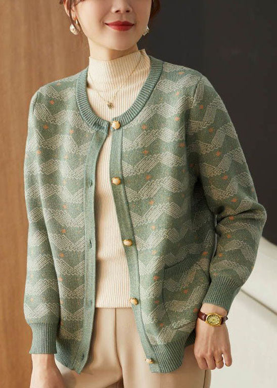 Green Oversized Print Woolen Coat Outwear Fall
