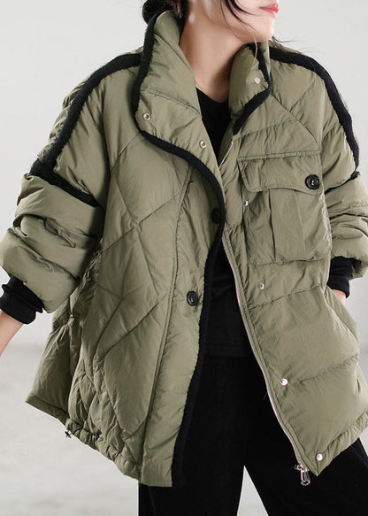 Green Patchwork Pockets Duck Down Winter