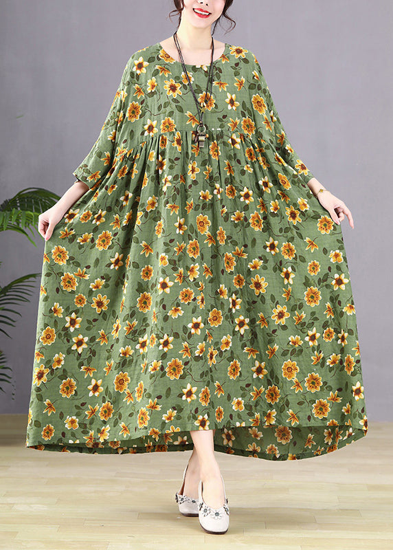 Green Patchwork Print Maxi Dress Long Sleeve