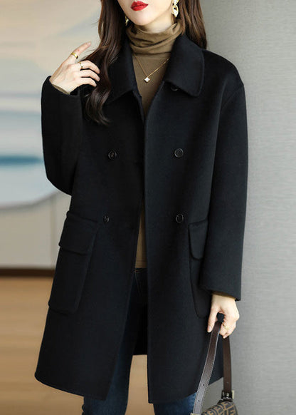 Green Peter Pan Collar Button Pockets Woolen Coat Winter