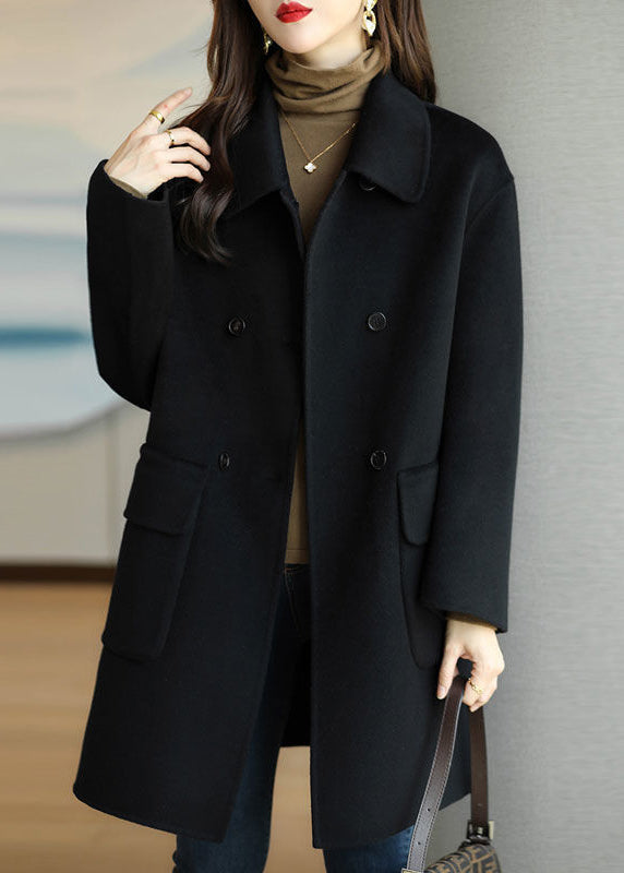 Green Peter Pan Collar Button Pockets Woolen Coat Winter