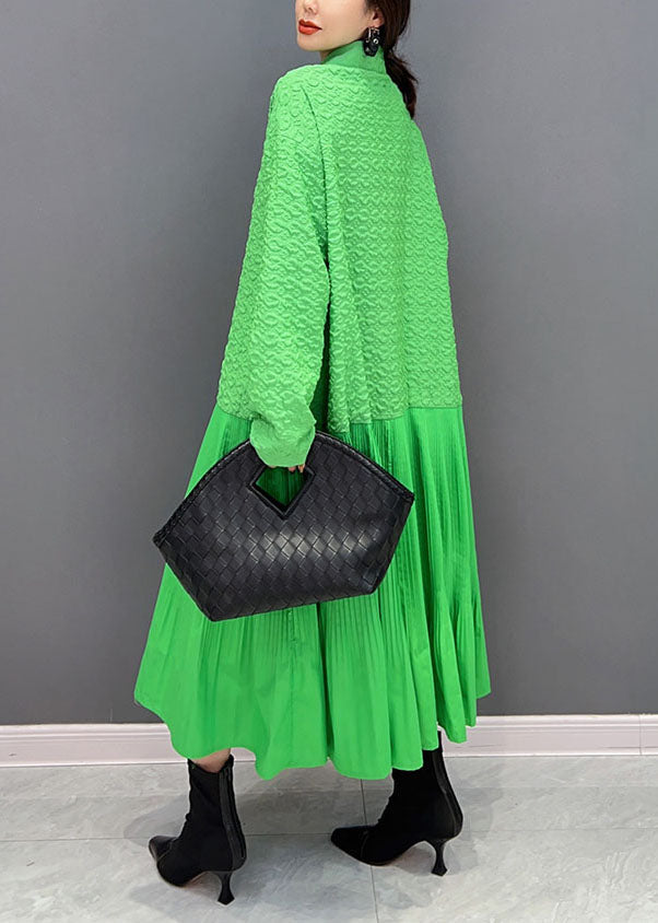 Green Peter Pan Collar Patchwork Jacquard Pleated Dress Spring