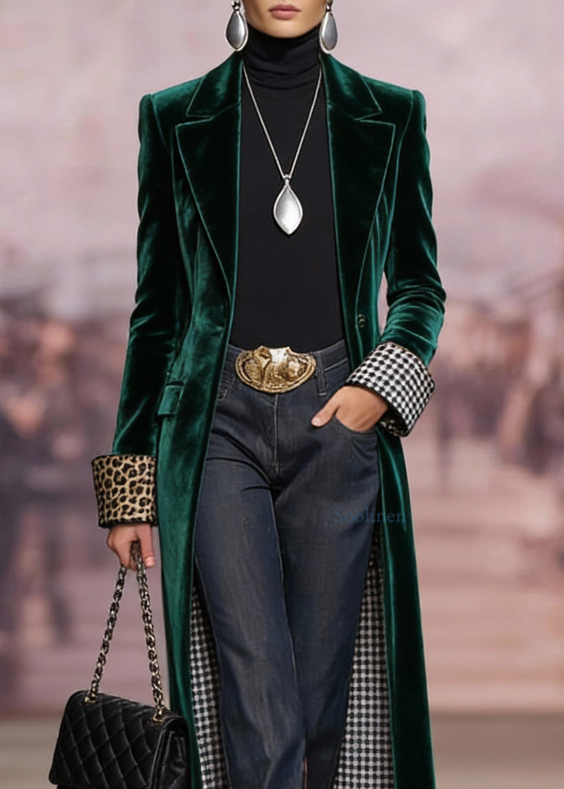 Green Peter Pan Collar Pockets Velvet Coat Spring