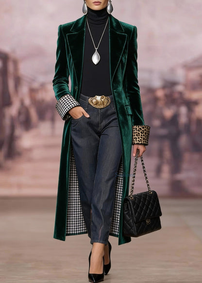 Green Peter Pan Collar Pockets Velvet Coat Spring