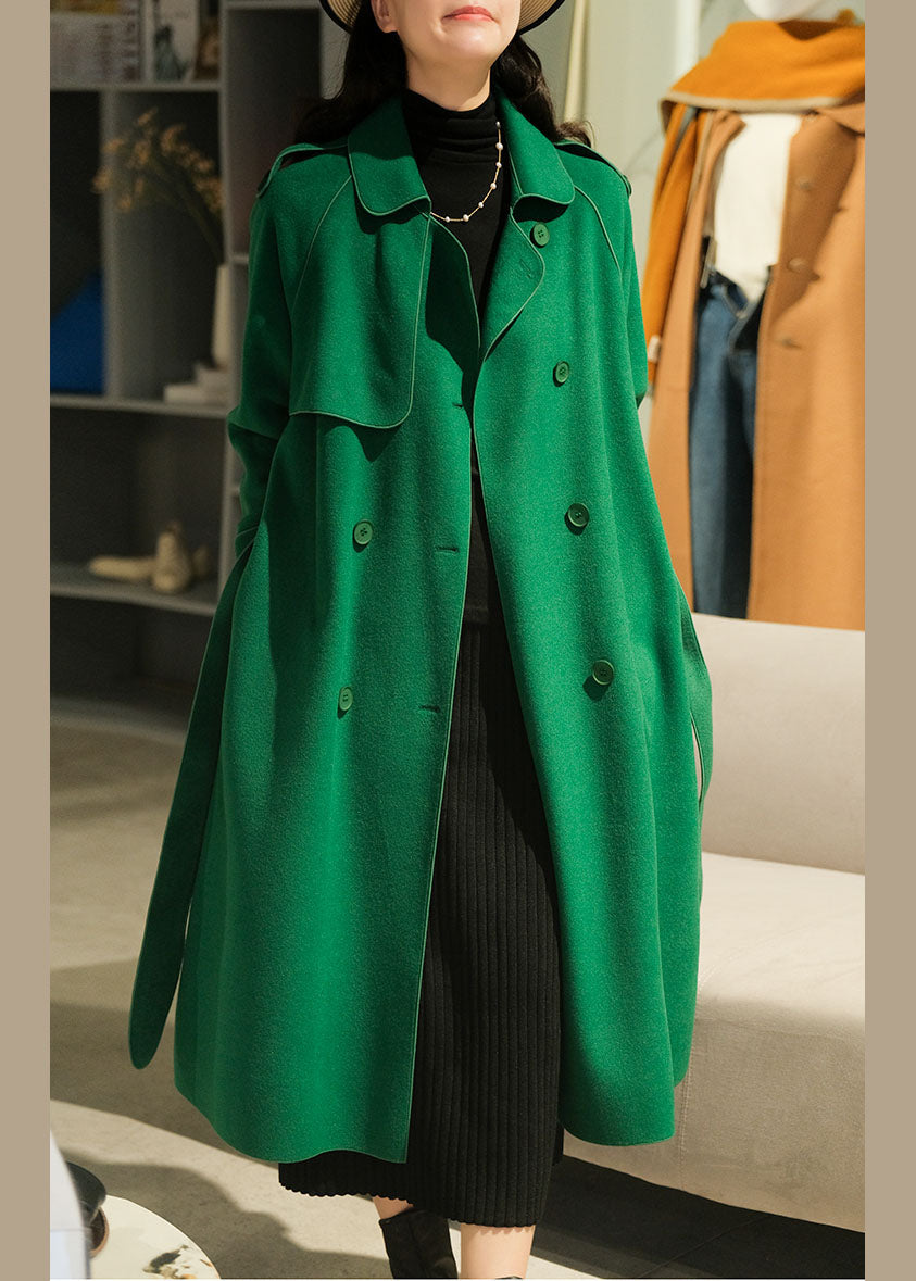 Green Peter Pan Collar Color Woolen Trench Coats Winter