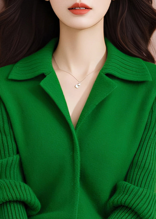 Green Peter Pan Collar Stylish Knit Sweaters Spring