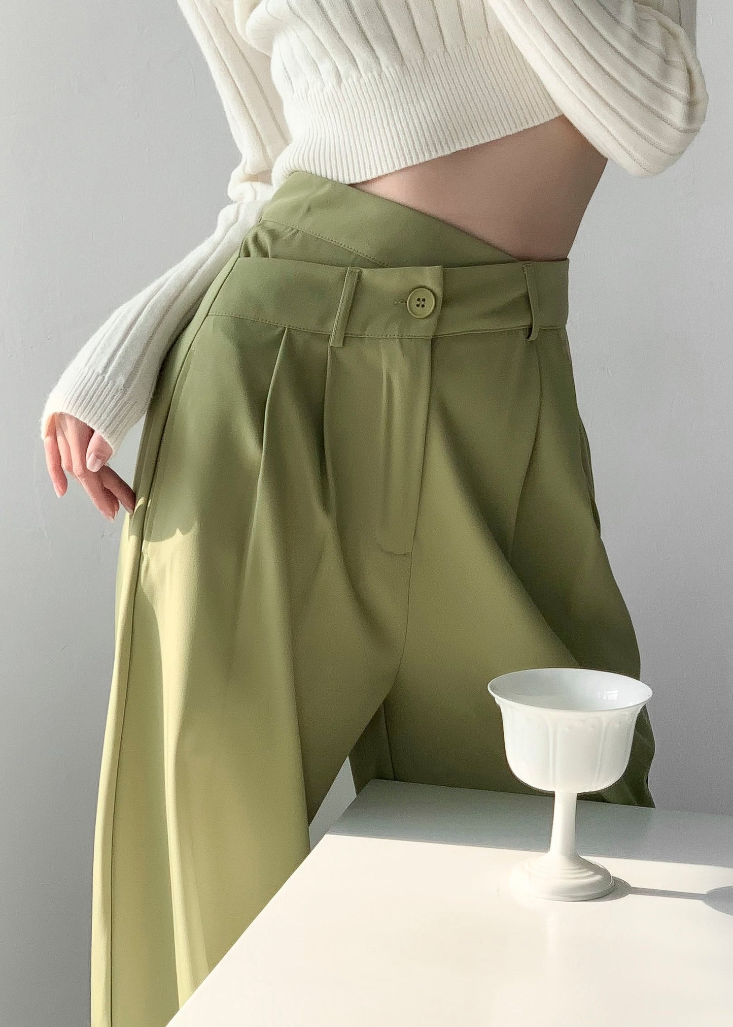 Green Pockets High Waist Patchwork Spandex Pants Fall