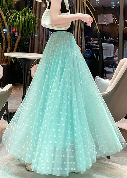 Green Print High Waist Tulle Skirts Summer