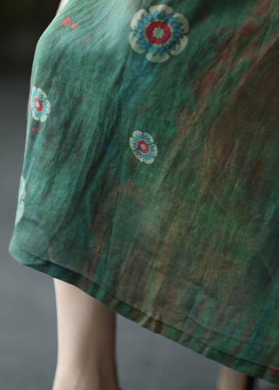 Black Flower Elastic Waist Print Linen Skirts Summer