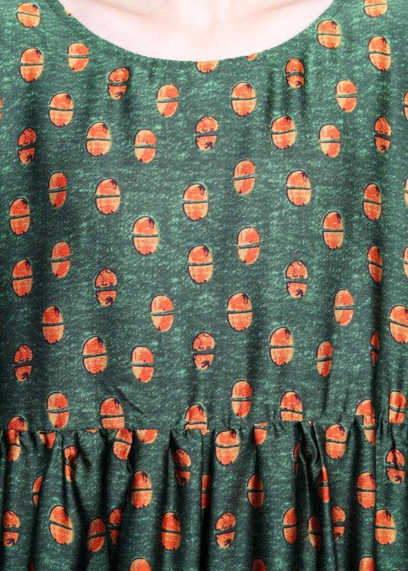 Green Print Silk Cinched Dress Summer