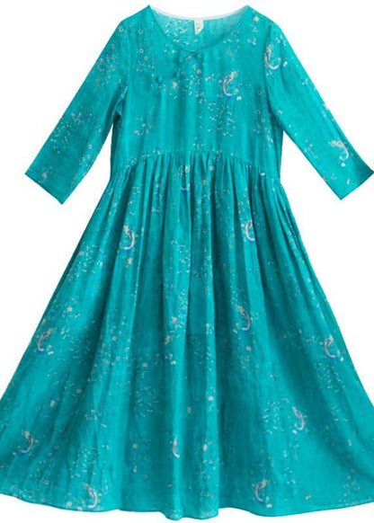 Green Print Dresses O-neck Patchwork a Line Spring Dresses