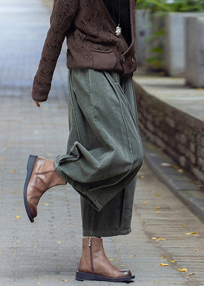 Green High Waist Corduroy Wide Leg Pants Spring