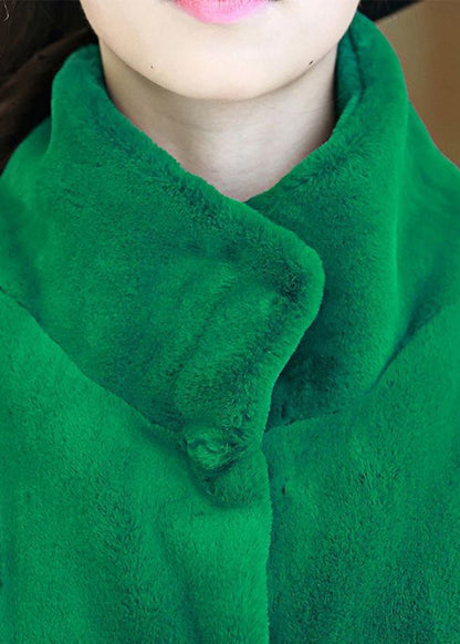 Green Stand Collar Oversized Fuzzy Fur Fluffy Coats Bracelet Sleeve