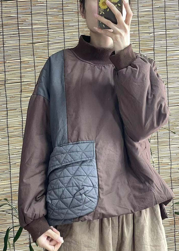 Green Stand Collar Pocket Patchwork Fine Cotton Filled Parkaer Winter